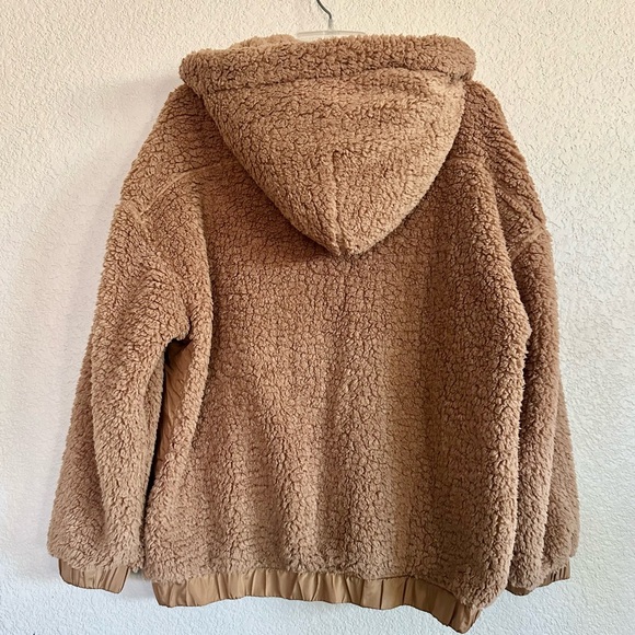Bluivy Tan Teddy Sherpa Half Button Hooded Jacket - Picture 7 of 10